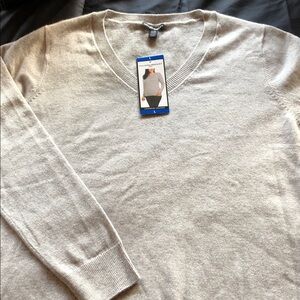 Hilary Radley Cashmere Cream V-Neck Sweater